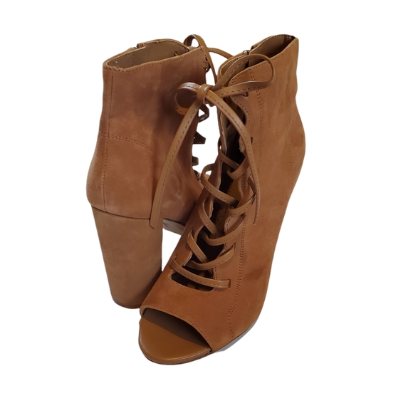 Sam Edelman Yvie Open Lace up Suede Heels - Picture 2 of 7
